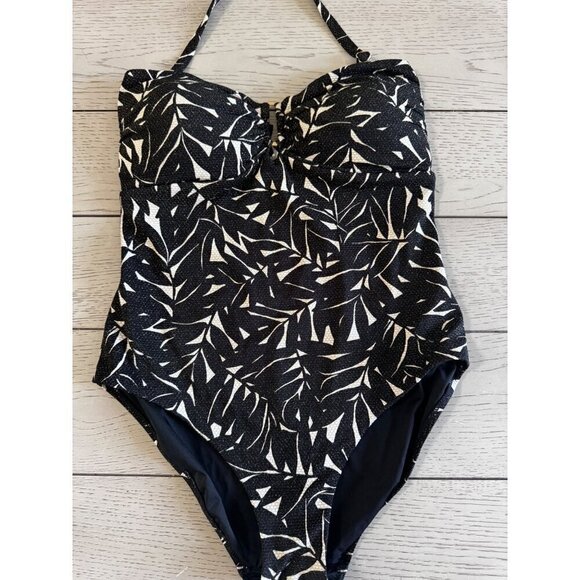 Nip Tuck Swim One Piece Swim Suit Metallic Textured Leaf Black and White US 12 - Picture 5 of 6